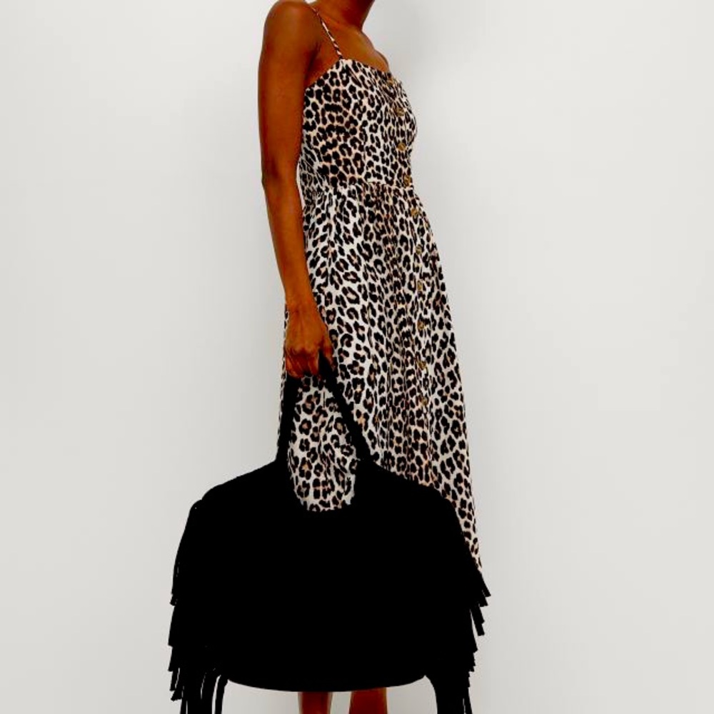 H&M Leopard Print Linen Blend Button Dress